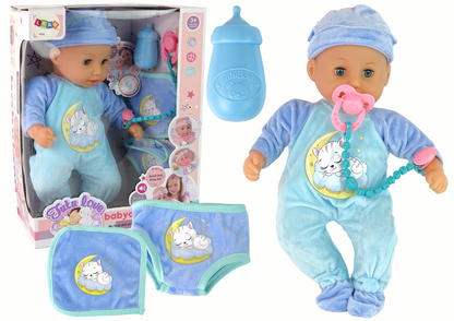 Boneco bebé som chupeta babete pijama azul