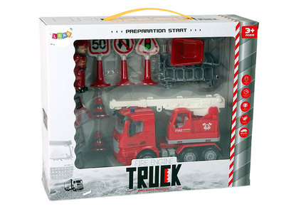 Conjunto bombeiros grua sinais trânsito