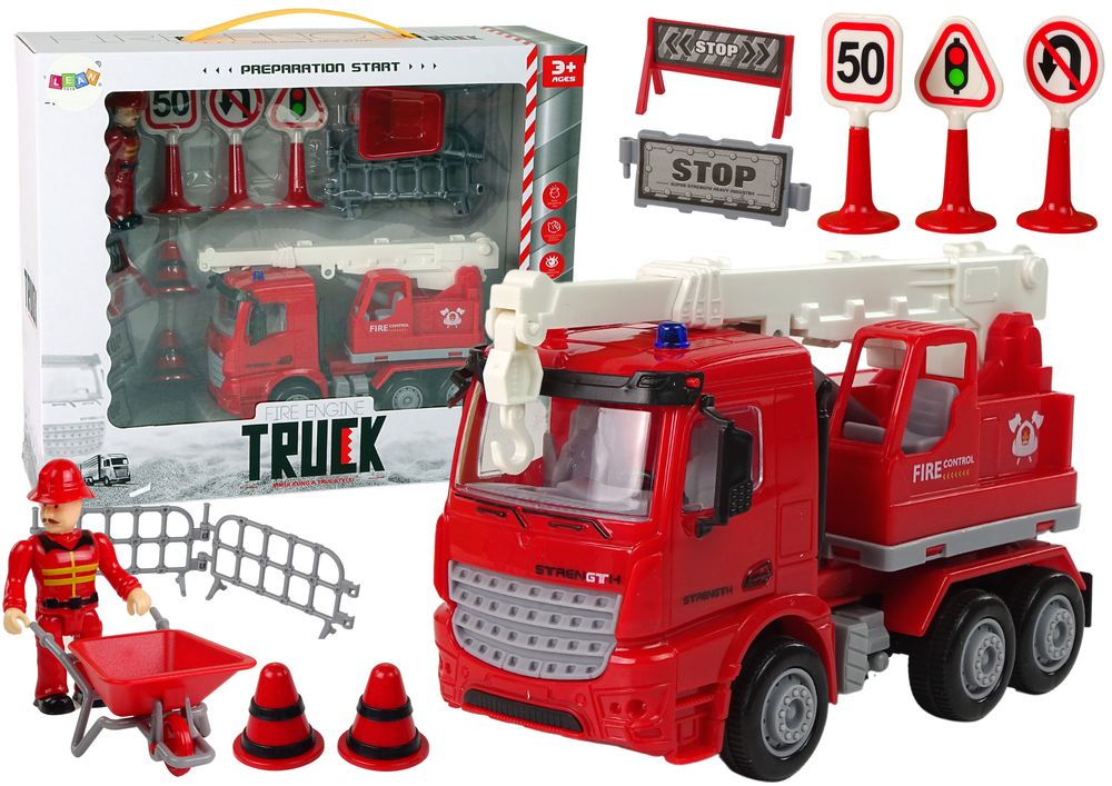 Conjunto bombeiros grua sinais trânsito