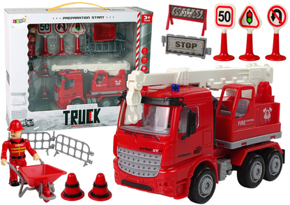 Conjunto bombeiros grua sinais trânsito