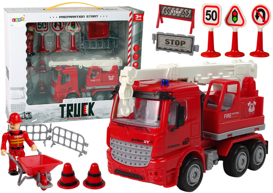Conjunto bombeiros grua sinais trânsito