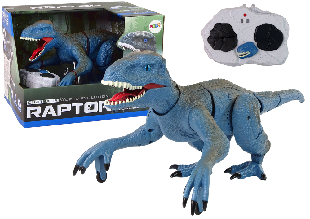 Dinossauro telecomandado velociraptor som azul