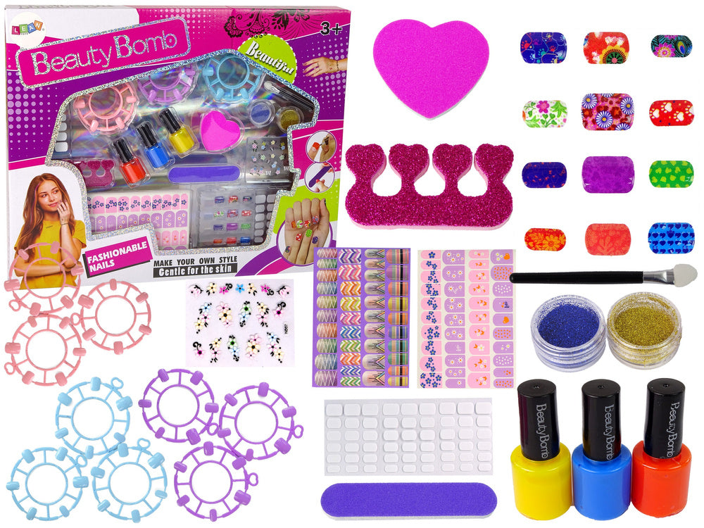 Conjunto unhas verniz autocolantes glitter