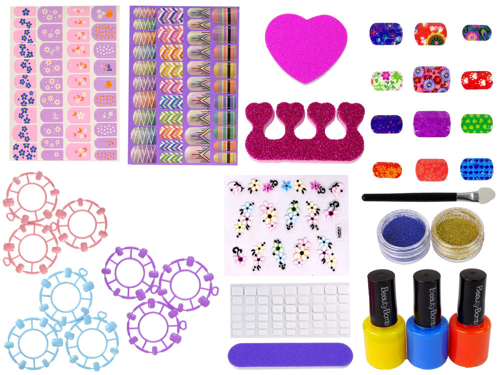 Conjunto unhas verniz autocolantes glitter