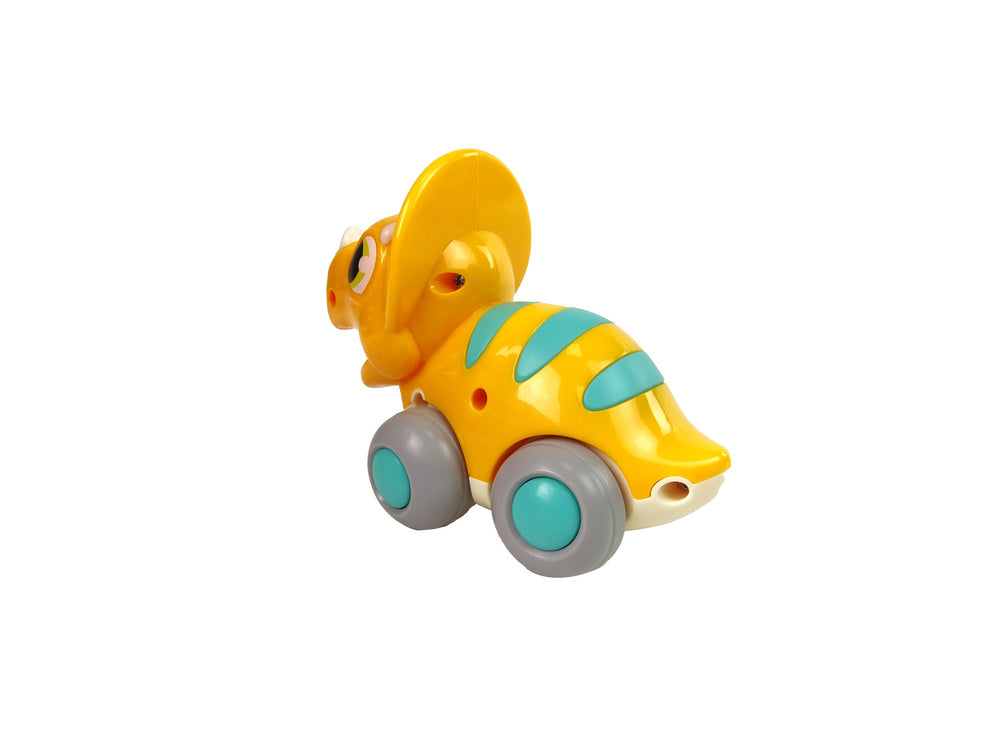 Dinossauro com rodas tricerátopo amarelo