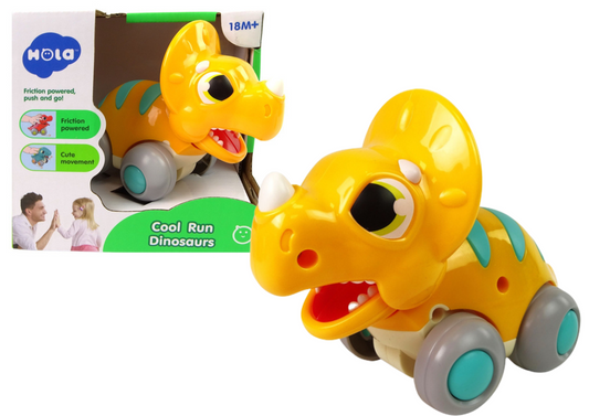 Dinossauro com rodas tricerátopo amarelo