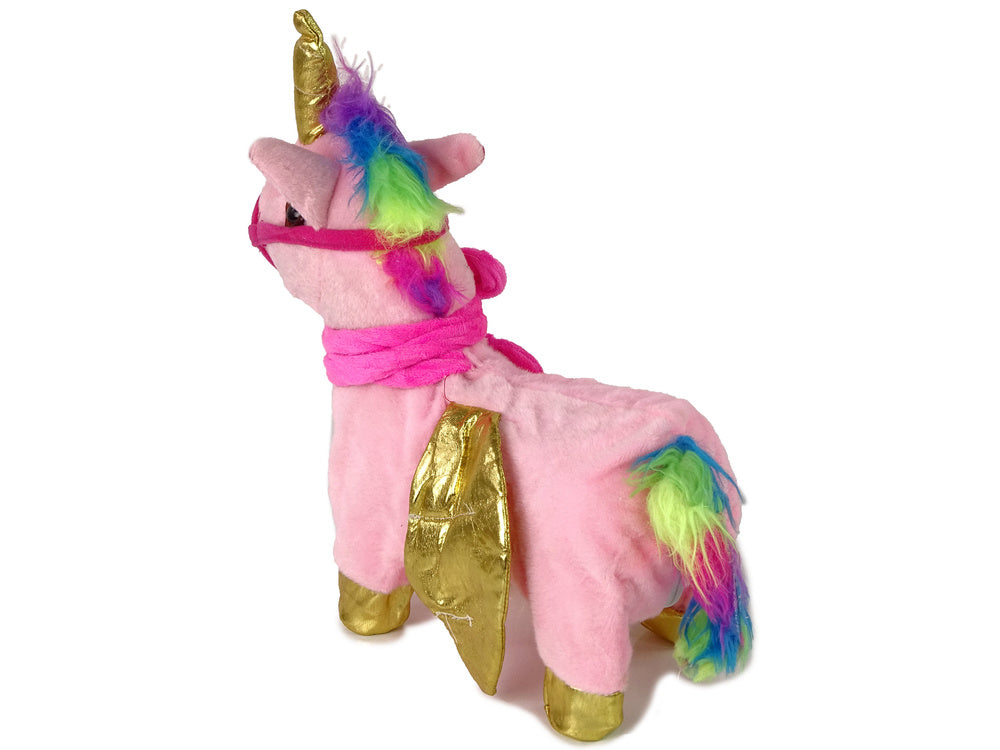 Cavalo peluche interativo rosa asas douradas som