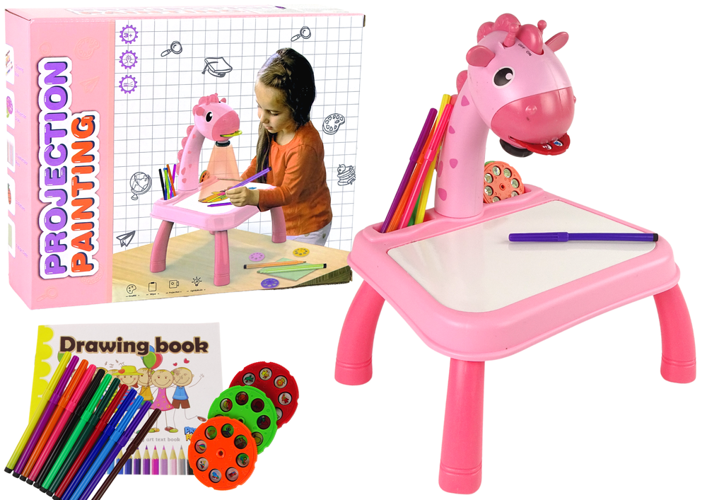Mesa dinossauro projetor desenho rosa