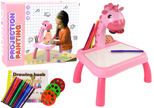 Mesa dinossauro projetor desenho rosa
