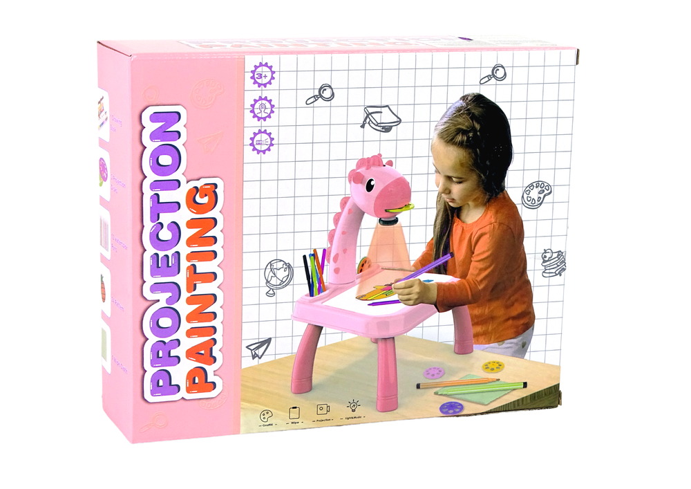 Mesa dinossauro projetor desenho rosa