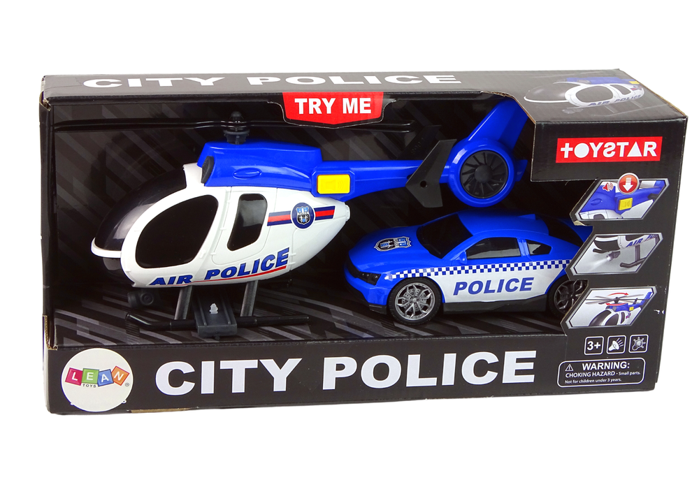 Helicóptero e carro polícia luz som