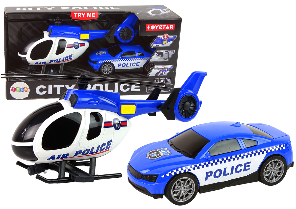 Helicóptero e carro polícia luz som