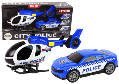Helicóptero e carro polícia luz som
