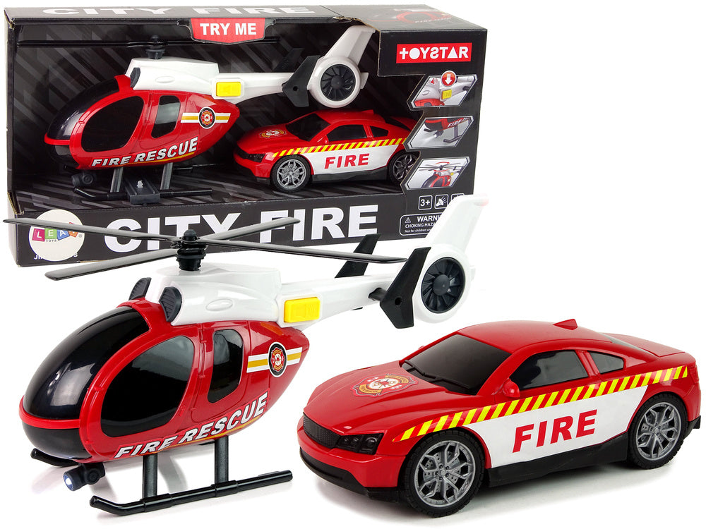Helicóptero e carro bombeiros luz som