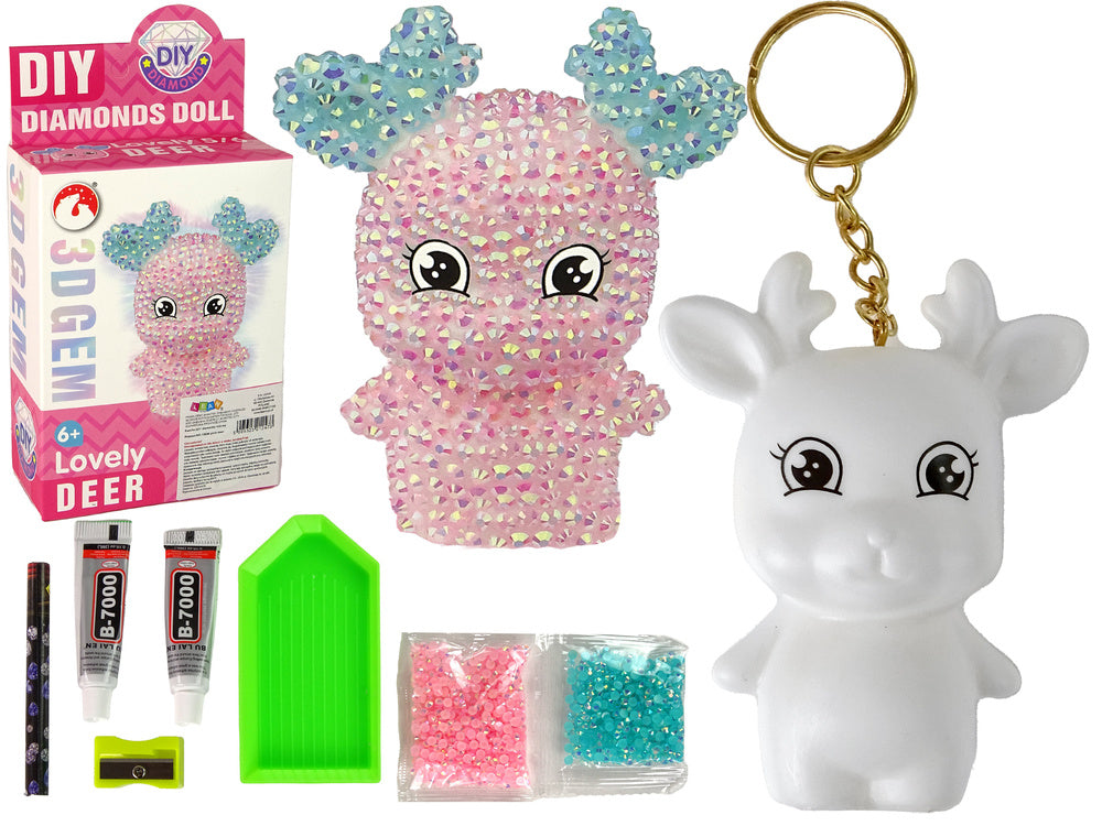 Kit criativo diamantes rena rosa porta-chaves 3D