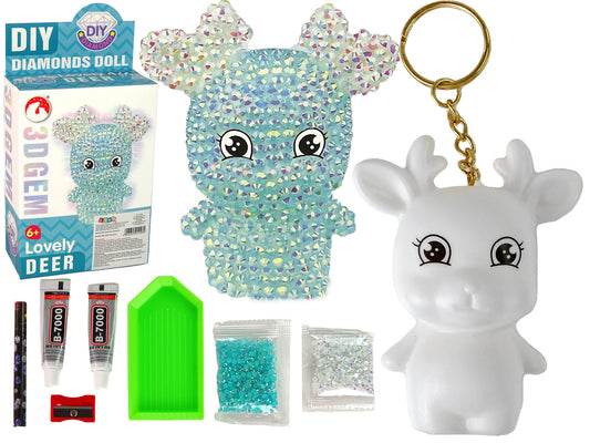 Kit criativo diamantes rena azul porta-chaves 3D