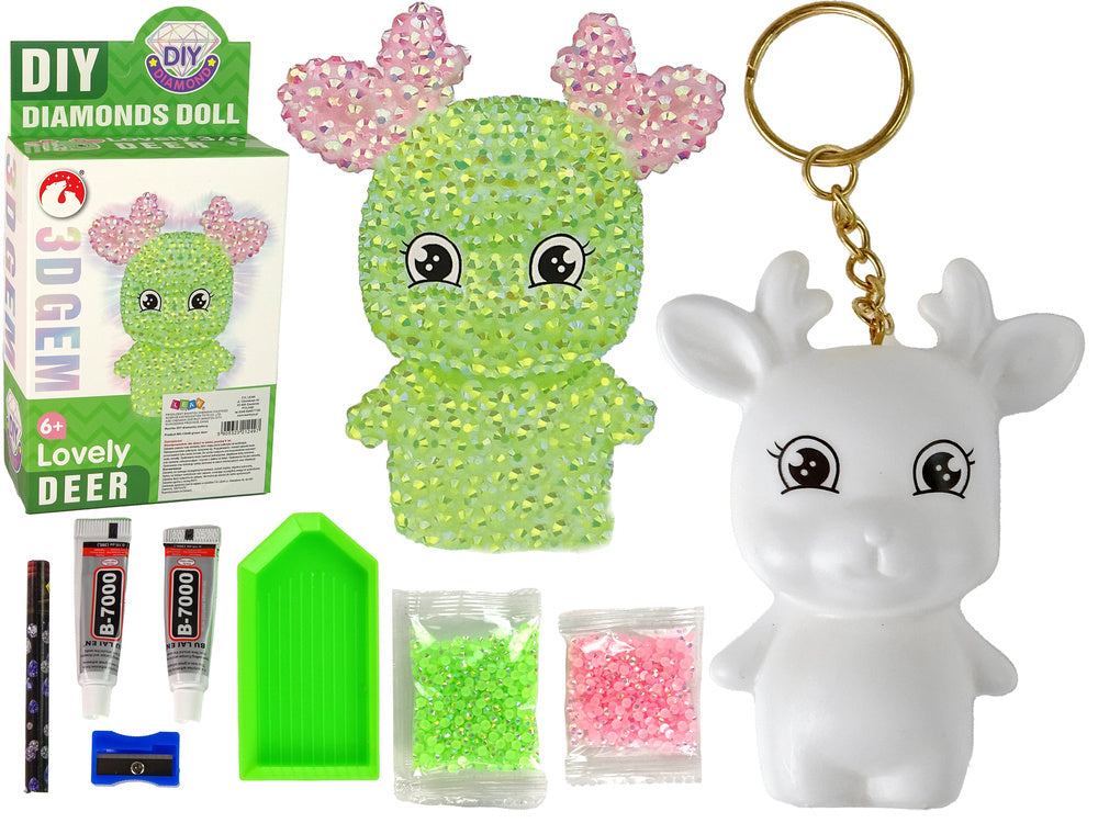 Kit criativo diamantes rena verde porta-chaves 3D