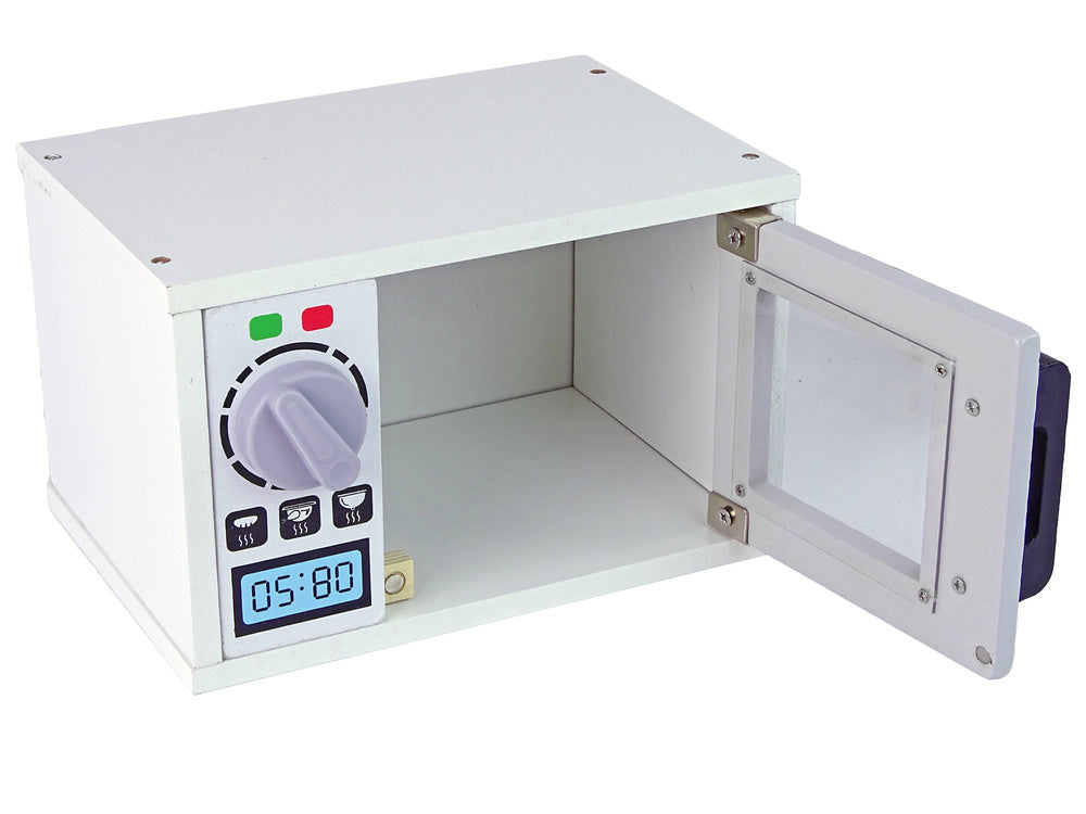 Micro-ondas madeira brinquedo com alimentos
