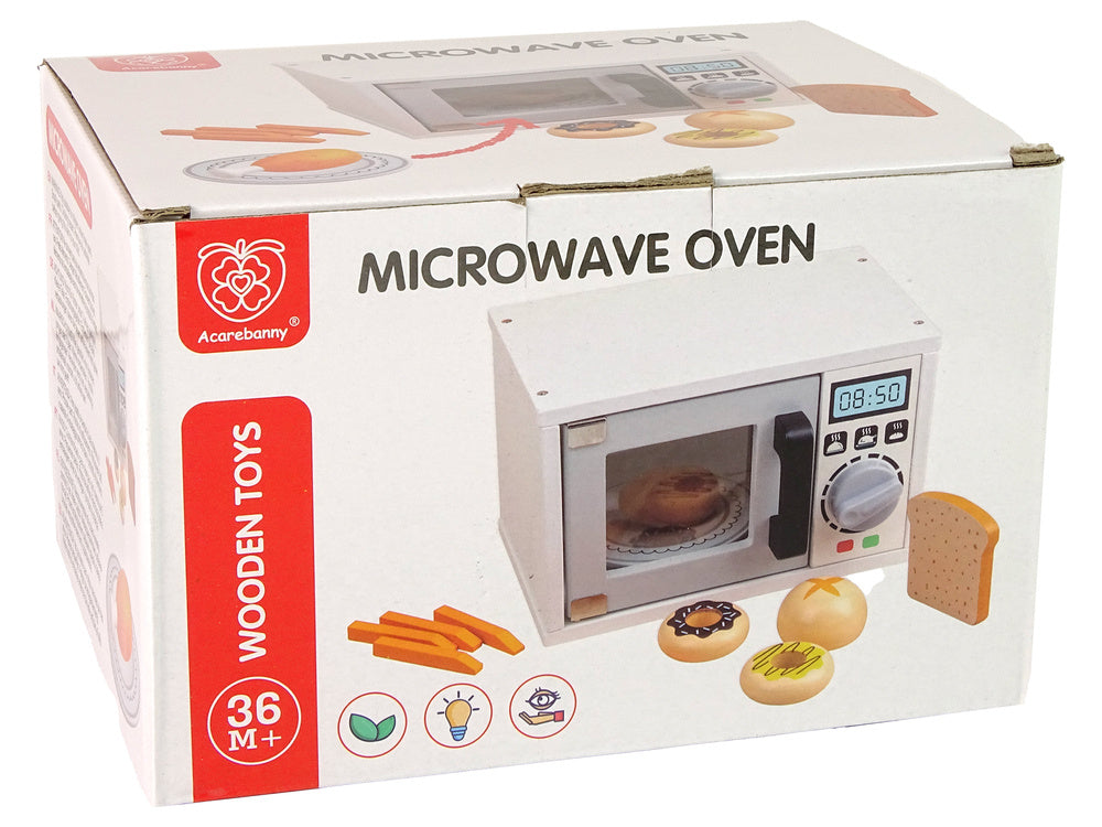 Micro-ondas madeira brinquedo com alimentos