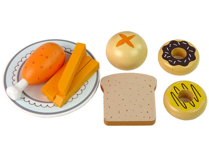 Micro-ondas madeira brinquedo com alimentos