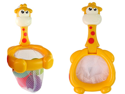 Cesto basquete banho girafa bolas borracha