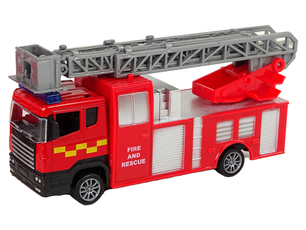 Veículo de bombeiros com barco e jipe de fricção vermelho