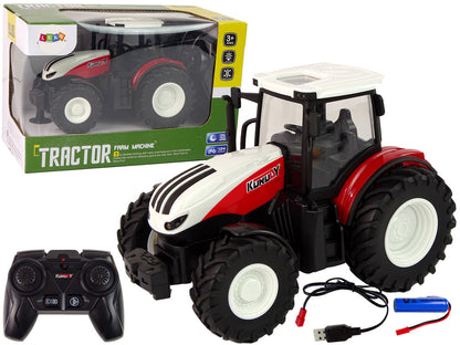 Trator agrícola telecomandado 1:24 branco e vermelho