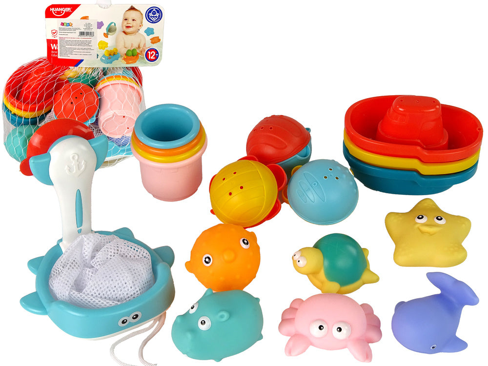 Brinquedos de banho animais marinhos com rede 17 peças
