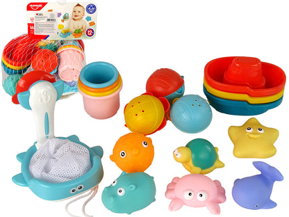 Brinquedos de banho animais marinhos com rede 17 peças