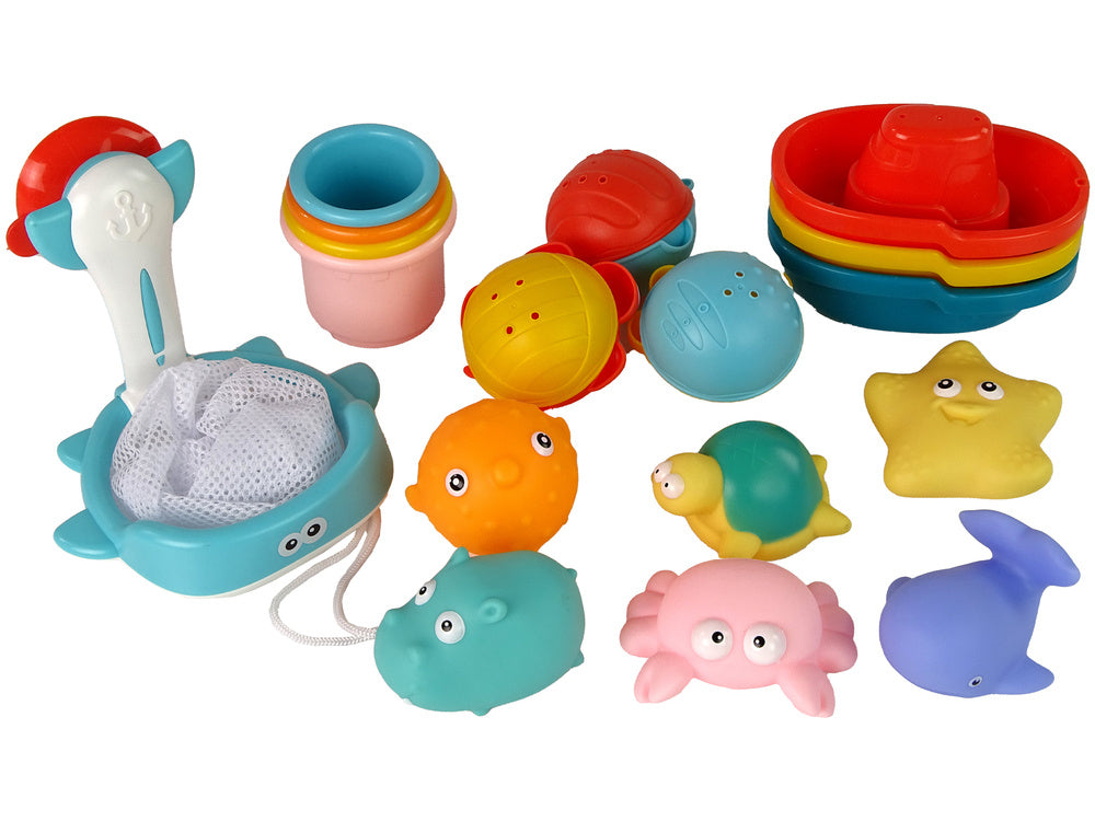 Brinquedos de banho animais marinhos com rede 17 peças