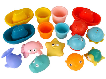 Brinquedos de banho animais marinhos com rede 17 peças