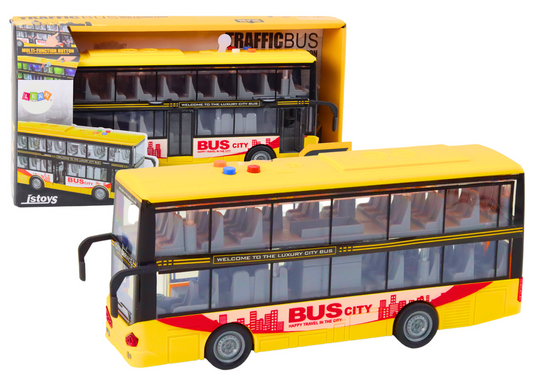 Autocarro de dois andares amarelo 1:16 com luz, som e fricção