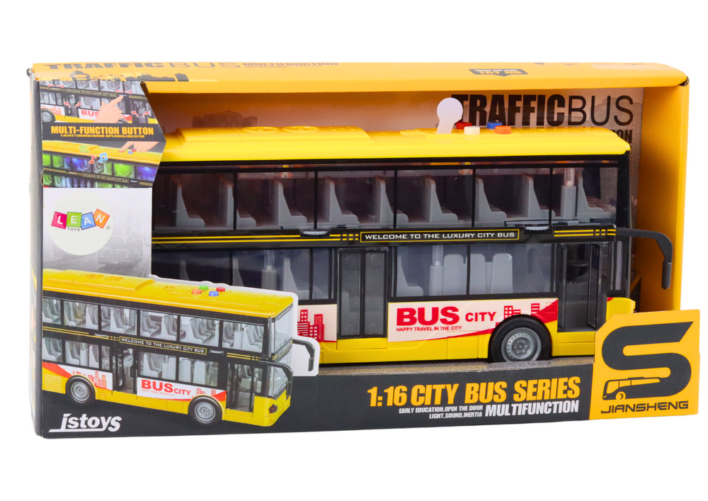 Autocarro de dois andares amarelo 1:16 com luz, som e fricção