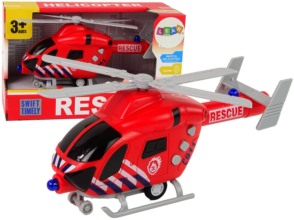 Helicóptero de resgate dos bombeiros vermelho com luz, som e hélices
