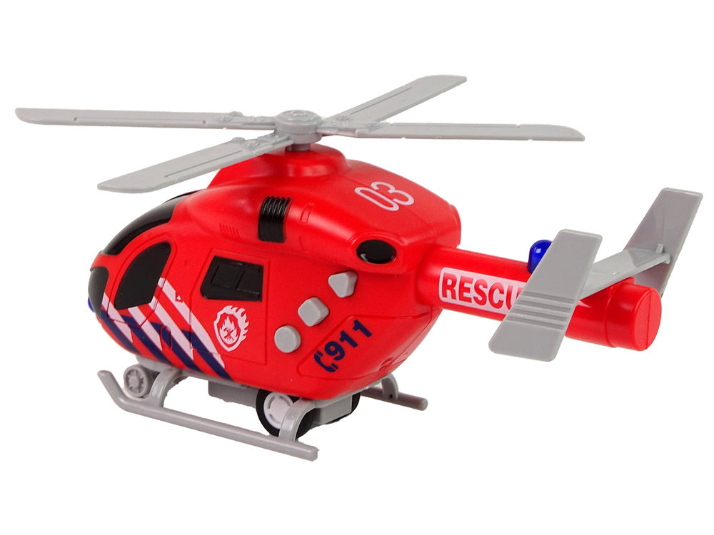 Helicóptero de resgate dos bombeiros vermelho com luz, som e hélices