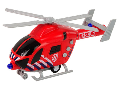 Helicóptero de resgate dos bombeiros vermelho com luz, som e hélices