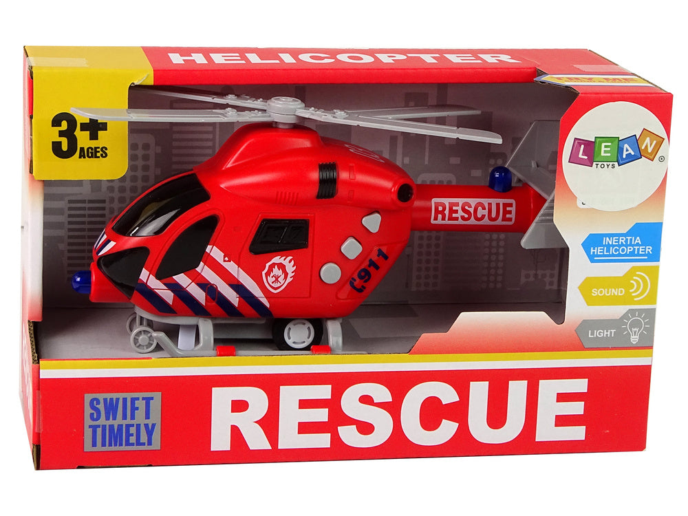 Helicóptero de resgate dos bombeiros vermelho com luz, som e hélices