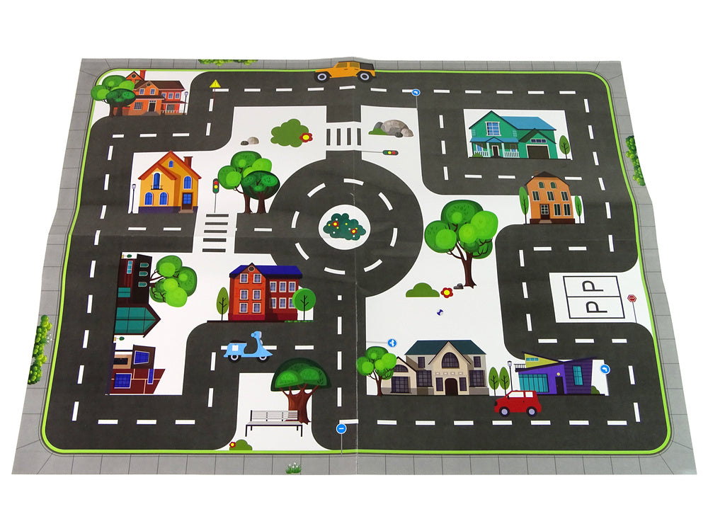 Conjunto de carros com semáforos e sinais de trânsito