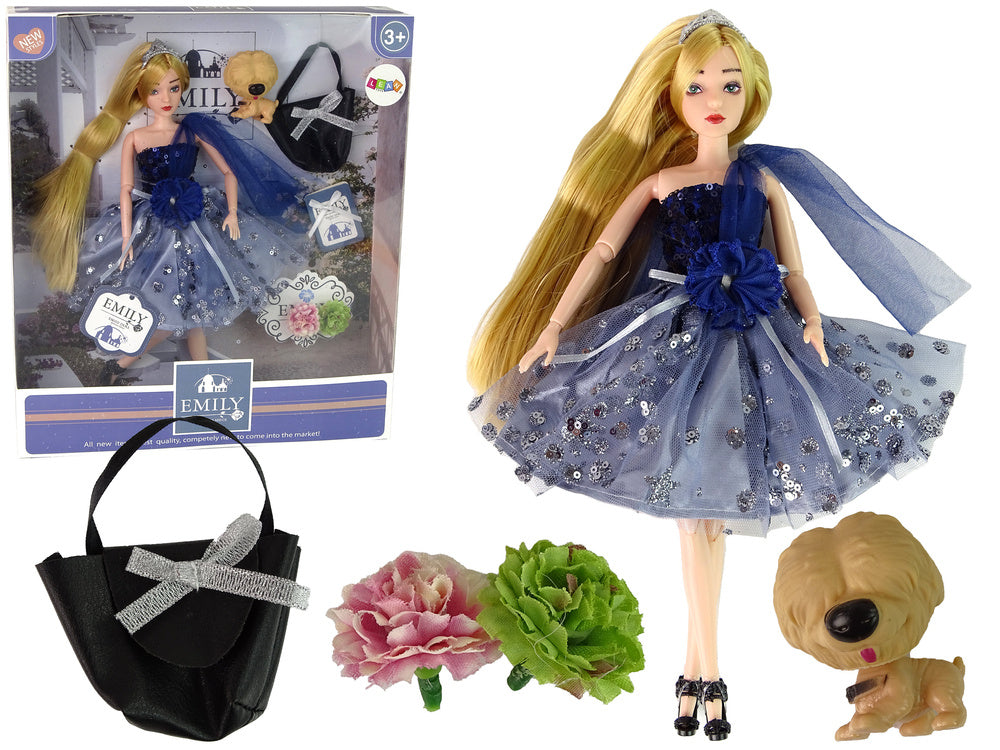 Boneca Emily com bolsa cão e flores