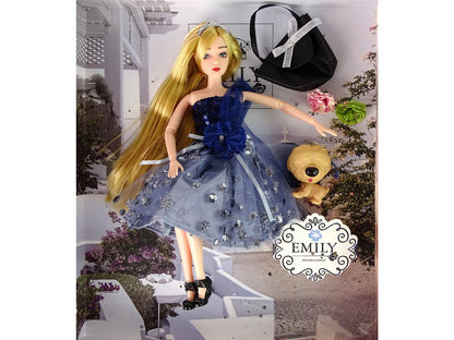 Boneca Emily com bolsa cão e flores