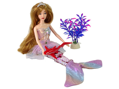 Boneca sereia Emily rosa com acessórios