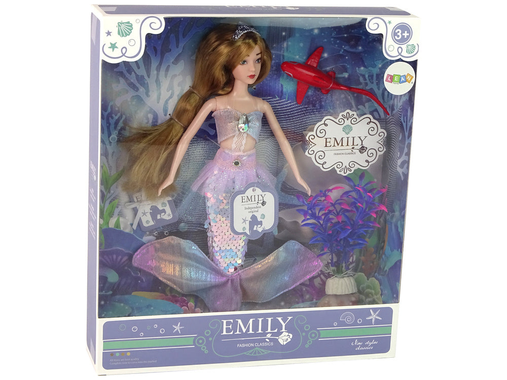 Boneca sereia Emily rosa com acessórios