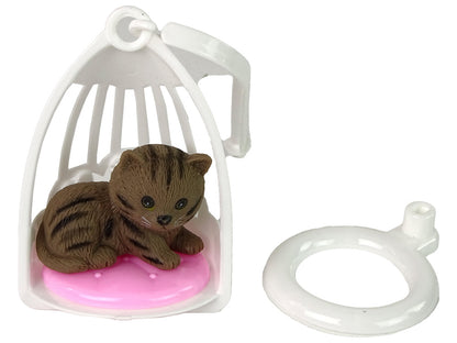 Boneca Emily com cabelo cinzento, gato e baloiço