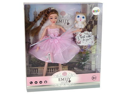 Boneca Emily com tranças, gato e flores
