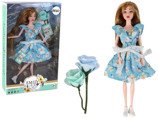 Boneca Emily primavera cabelo comprido azul vestido florido
