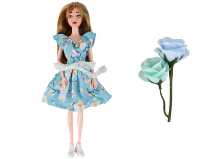 Boneca Emily primavera cabelo comprido azul vestido florido