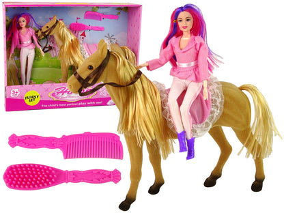 Boneca com pónei castanho e acessórios