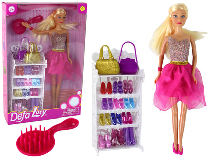 Boneca Lucy vestido rosa glitter com sapatos