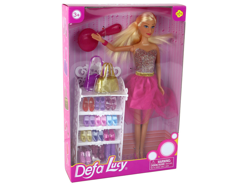 Boneca Lucy vestido rosa glitter com sapatos