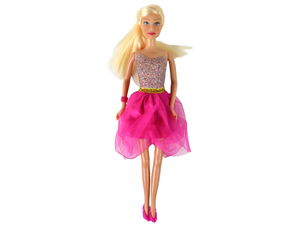 Boneca Lucy vestido rosa glitter com sapatos